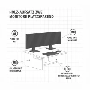 Platzsparende Lösung für zwei Monitore auf dem schreibtischaufsatz manuell holz.