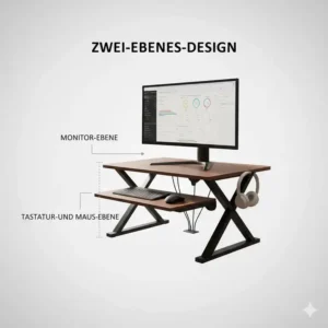 Darstellung der zwei Arbeitsebenen für den Schreibtischaufsatz manuell Homeoffice.