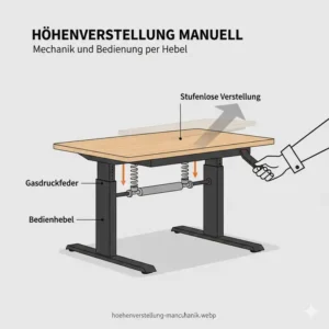 Detailansicht der manuellen Höhenverstellung am schreibtischaufsatz manuell leicht.