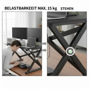 Darstellung der hohen Tragkraft beim Schreibtischaufsatz manuell metall aus Stahl.