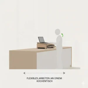 Flexibles Arbeiten am Küchentisch dank dem schreibtischaufsatz manuell tragbar.