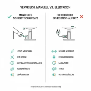 Infografik zum Vergleich: Warum ein schreibtischaufsatz manuell leicht effizienter ist.
