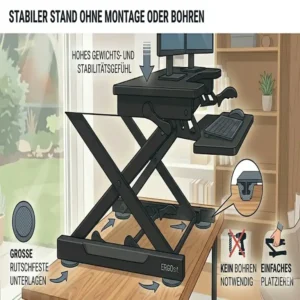 Rutschfeste Füße und stabiler Stand für den schreibtischaufsatz manuell ohne montage.