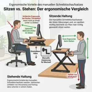 Vergleich der ergonomischen Sitz- und Stehhaltung im schreibtischaufsatz manuell review.