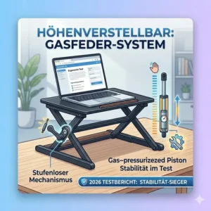 Der Gasfeder-Mechanismus im laptop schreibtischaufsatz test 2026 für stufenlose Höhenverstellung.