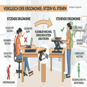 Ergonomie-Vergleich: Bessere Haltung durch den schreibtischaufsatz manuell kompakt beim Arbeiten.