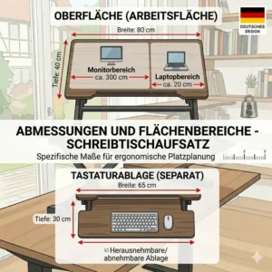 Vergleich zwischen Sitzen und Stehen mit dem schreibtischaufsatz manuell bis 15 kg.
