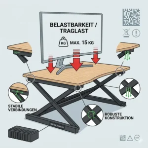 Darstellung der maximalen Belastbarkeit und Stabilität im schreibtischaufsatz manuell review.