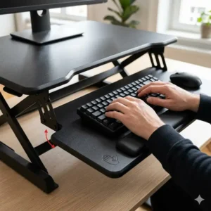 Ergonomische Ablage für Tastatur und Maus am schreibtischaufsatz manuell hochwertig.