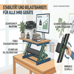 Illustration zur hohen Stabilität und Belastbarkeit der schreibtischaufsatz manuell kompakt Serie.