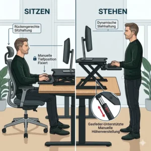 Flexibler Wechsel zwischen Sitzen und Stehen mit dem schreibtischaufsatz manuell hochwertig.