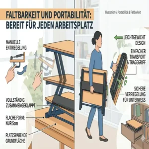 Mobilität und flaches Design: Ein schreibtischaufsatz manuell kompakt lässt sich leicht transportieren.