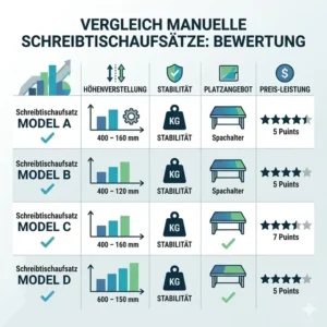 Eine vergleichende Tabelle verschiedener Modelle im schreibtischaufsatz manuell review.