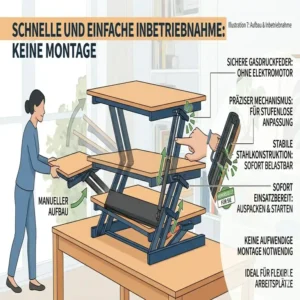 Schnelle Inbetriebnahme: Der schreibtischaufsatz manuell kompakt benötigt keine aufwendige Montage.