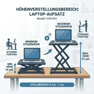 Infografik zeigt die maximale und minimale Höhe für laptop schreibtischaufsatz höhenverstellbar.