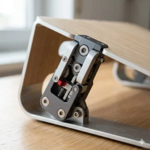 Detailansicht der Klappfunktion eines laptop schreibtischaufsatz klappbar für einfache Aufbewahrung.