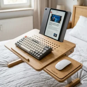 laptop schreibtischaufsatz bett mit integrierter Mausmatte und Tablethalterung.