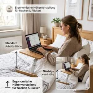 Höhenverstellbarer laptop schreibtischaufsatz bett zur Entlastung von Nacken und Rücken.