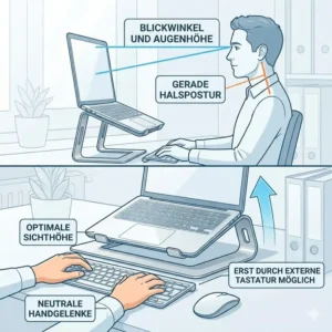 Bessere Sitzhaltung und Ergonomie durch den laptop schreibtischaufsatz kühlung am Schreibtisch.