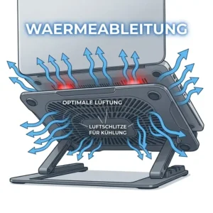 Unteransicht eines laptop schreibtischaufsatz kompakt mit Aussparungen zur besseren Kühlung.