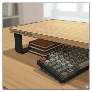 Detailansicht eines laptop schreibtischaufsatz modern aus Aluminium mit Lüftungsschlitzen.
