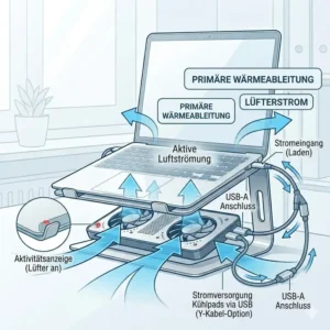 USB-Anschluss und Stromversorgung der Ventilatoren vom laptop schreibtischaufsatz kühlung.