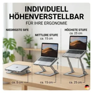 Darstellung der verschiedenen Höhenstufen eines verstellbaren laptop schreibtischaufsatz leicht für den Schreibtisch.