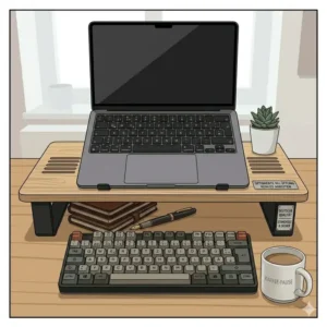 Optimaler Blickwinkel am Arbeitsplatz durch einen ergonomischen laptop schreibtischaufsatz modern.