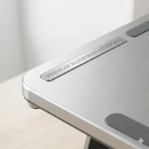 Detailaufnahme der hochwertigen Oberfläche eines laptop schreibtischaufsatz kompakt aus Aluminium.