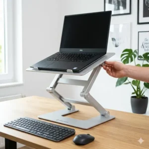 Höhenverstellbarer Laptop schreibtischaufsatz aluminium in der täglichen Anwendung