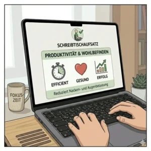 Eine produktive Büroumgebung mit Monitor, Tastatur und einem laptop schreibtischaufsatz modern.