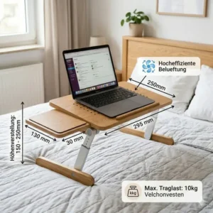 Abmessungen und Größenmaße für einen laptop schreibtischaufsatz bett.