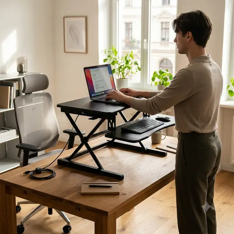 Ergonomischer laptop schreibtischaufsatz home office für rückenfreundliches Arbeiten im Stehen.