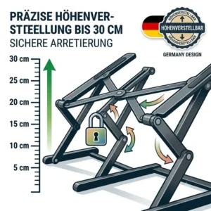 Grafik zur Verbesserung der Haltung durch einen laptop schreibtischaufsatz höhe bis 30 cm am Arbeitsplatz.