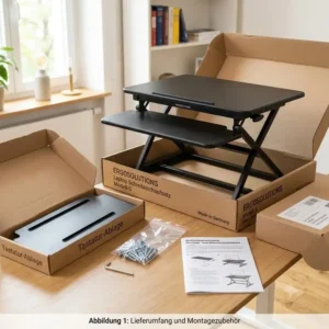 Der komplette Lieferumfang und die Verpackung aus dem laptop schreibtischaufsatz review direkt nach dem Auspacken.