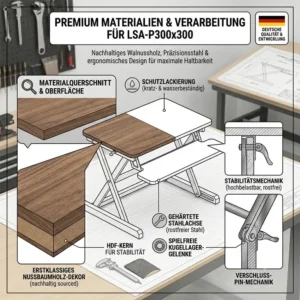 Detail-Illustration der hochwertigen Materialien und Verarbeitung des laptop schreibtischaufsatz premium.