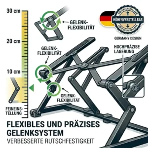 Vorher-Nachher-Vergleich der Sitzposition mit einem laptop schreibtischaufsatz höhe bis 30 cm im Büro.