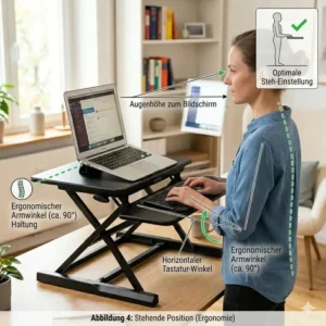 Arbeiten im Stehen zur Entlastung des Rückens mit dem Modell aus dem laptop schreibtischaufsatz review.