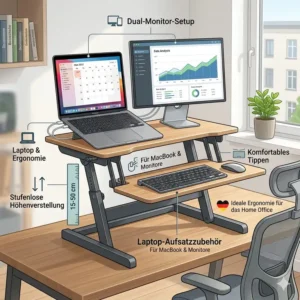 Design-Illustration für dual-slot Setup mit laptop schreibtischaufsatz home office.