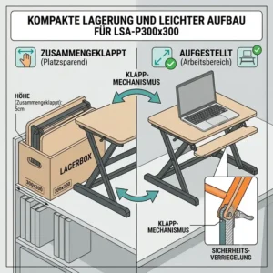 Grafische Darstellung des leicht zusammenklappbaren und platzsparenden laptop schreibtischaufsatz premium.