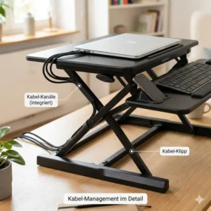 Das integrierte Kabelmanagement und Zubehör-Halterungen im Praxistest des laptop schreibtischaufsatz review.
