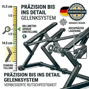 Übersicht über einen organisierten Tisch mit einem laptop schreibtischaufsatz höhe bis 30 cm für Laptops.