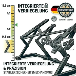 Zeichnung der Kühlfunktion und Luftzirkulation bei einem laptop schreibtischaufsatz höhe bis 30 cm in Aktion.