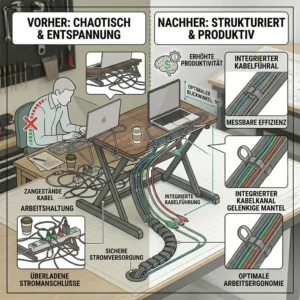 Vorher-Nachher-Vergleich der Produktivität am Arbeitsplatz mit dem laptop schreibtischaufsatz premium.