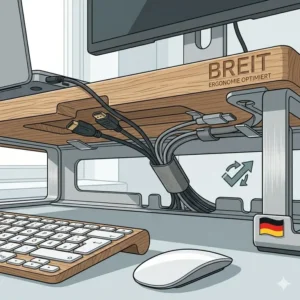 Ordnung am Arbeitsplatz durch integriertes Kabelmanagement beim breiten Laptop Aufsatz. (laptop schreibtischaufsatz breit)
