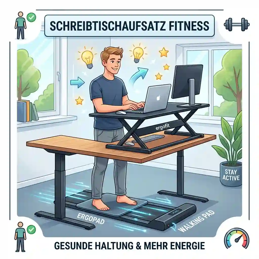 Featured image showing a modern hybrid writesreibtischaufsatz fitness setup for active work. schreibtischaufsatz fitness