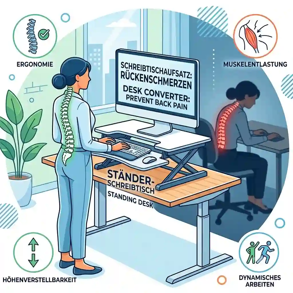 An ergonomic writesk converter to help prevent schreibtischaufsatz rückenschmerzen in an office environment.