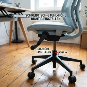 Illustration zur richtigen Einstellung von Bürostuhl und Schreibtisch als Basis für den Schreibtischaufsatz korrekt einstellen.
