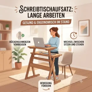 Illustration showing proper posture using a schreibtischaufsatz lange arbeiten.