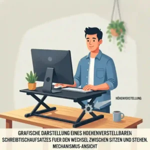 Graphic diagram showcasing a height-adjustable schreibtischaufsatz stehen arbeiten for easy transition.